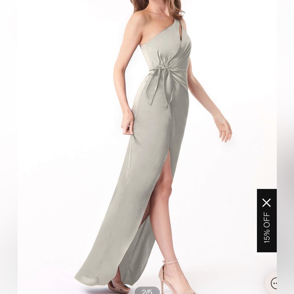 Azazie grey gown bridesmaid stretch satin pebble - Picture 5 of 5